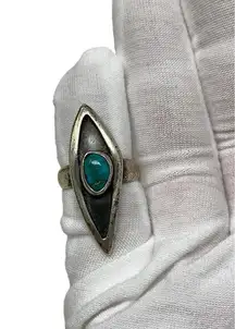 Vintage Silver Ring 5.5 Turquoise Asymmetrical Diamond Shape