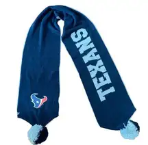 NFL Houston Texans Scarf with Pom Pom on ends and Toro logo blue and grey