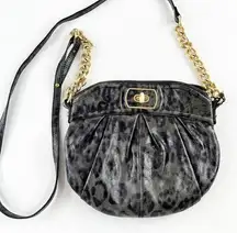 Brahmin  Leopard Half Moon Crescent Leather Crossbody Bag Purse Gray