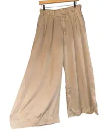 YFB Wide Leg Pants Embroidered High Waisted Pants Womens Medium Khaki Boho ~Flaw