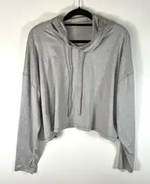 Athleta Hoodie Women's Large Heathered Grey Drawstring Cropped Pullover Athletic