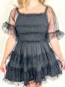 White Birch Black Tulle Mini Dress Medium Whimsigoth Witchy Wednesday Party Edgy