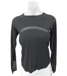Lululemon Women's Black Mesh Long Sleeve Workout Athletic T Shirt Top Size 4
