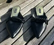 Nine West Aliby Pointed Flat Mules Womens 9.5 Black Slip On Casual‎ Shoes
