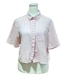 LA Hearts Cropped Pink and White Striped Button Down Collared Shirt Size Medium