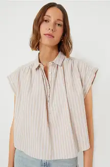 Pomander Place Tuckernuck Tan Stripe Drop Shoulder Rosie Popover Top Womens XS