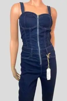 Sneak Peak NWT Sneak Peek Women's M Denim Bustier Skinny Jumpsuit Zip-up Front Sweetheart