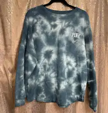 PINK Victorias Secret Green Silver Logo Tie Dye Varsity Crew Sweatshirt Medium