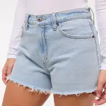 A&F the 90's relaxed cutoff short high rise light Blue denim Jean frayed Shorts