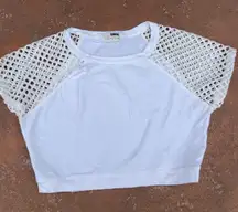 Y2k Rumor boutique White cropped sportswear top with mesh sleeves sz s