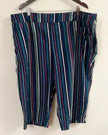 Terra & Sky Navy Blue Multicolor Striped Capri NEW Size 3X