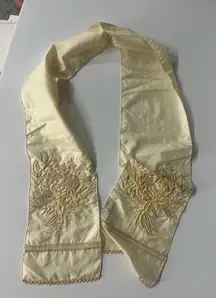 Vintage 60s All SILK Small Scarf Neck Sash Heavily Elegant Cream Embroidered