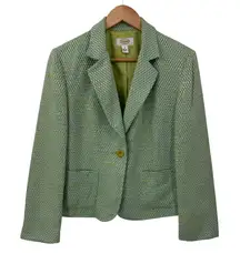 Talbots Spring Blazer Jacket Womens 12‎ Green Cotton Knit Lined Pockets