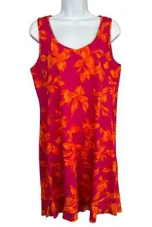 Lands End Swim Coverup Dress Medium/Large Sleeveless Floral Ruffle Stretch