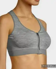 NWOT Avia Spirts Bra Zip Front Padded Racerback Grey Athletic Knit Comfortable M