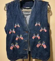 Denim Vest with American Flags