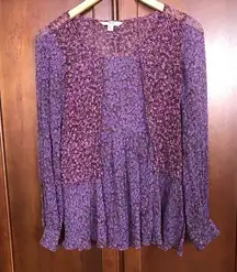 Sonet Silk Sheer Floral Tunic Bohemian Size Small Purple Peasant