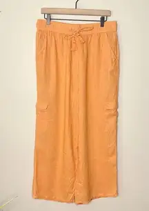 C&C California Orange Linen Blend Cargo Wide-Leg Pull-On Pants Size Large Beachy
