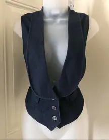 Y2K Preppy Academia Navy blue mini cropped jean denim vest waistcoat jacket corset top Shirt Sleeveless Button Front Fitted belted V-neck lapel & button front #Goth #Grunge #Schoolgirl #whimsygoth Measurement in pics. 