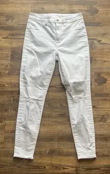 American Eagle Women’s White Super Hi Rise Jegging Stretch Distressed Sz 4 Short
