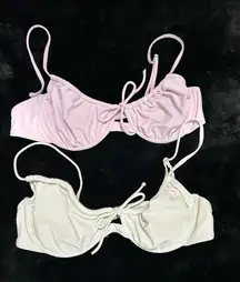 Xhilaration Bikini Top Lot (2) Lilac & White Underwire Tie Front Swim Tops XL