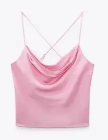 ZARA Satin Pink Cowl-Neck Cami – Size Medium