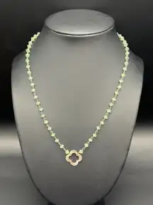 Emerald Gemstone Beaded Clover Necklace Sterling Silver‎ .925