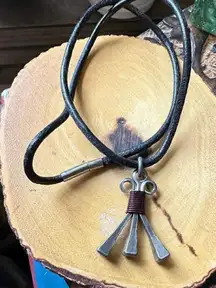 Horseshoe Nail Pendant Leather Cord Necklace