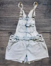 Mossimo Denim White Wash Women Small Overall Jean Shorts Distressed Hem w Pocket