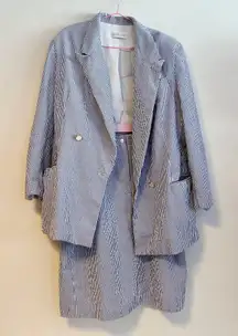 Nordstrom Vintage Seersucker Suit Skirt Set Blazer Jacket Knee Length Womens 18