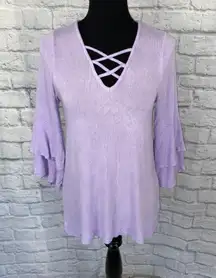 v-neck criss cross straps flare layered sleeve Flowy bottom sz S