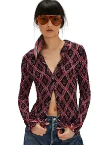 NEW Free People Whimsigoth Caught A Feeling Cardi Chocolate Combo Lettuce Hem Md