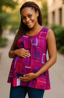 Duo‎ Maternity NEW NWT Purple Wine Grape Royal Geometric Tank Medium