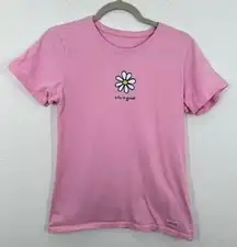 Life is Good Vintage Pink Daisy Graphic‎ T-Shirt Women's Small Cute Adorable