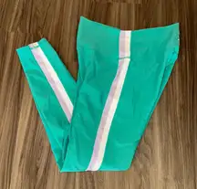 WILO Teal Green Athletic Leggings Women's Size L Colorblock Side Stripe