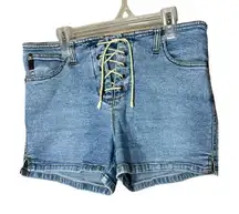 Vintage‎ Y2K Mudd Mid Rise Lace Up Jean Shorts Womens Size 9