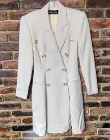 NWT Tahari Vintage Beige Wool Double Breasted Blazer Jacket Trench Coat Size 2