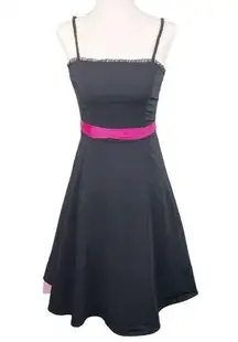 Vintage 90s Y2K City Triangles Fit and Flare Cocktail Dress Black Pink Tulle 1/2