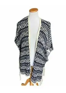 Womens Jacquard Fringed Sweater Poncho - Sz OS One Size
