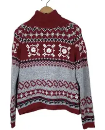 Vintage Fashion Bug Turtleneck Fair Isle Wool Sweater Red Grey Women’s Large