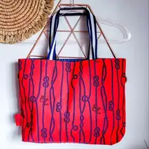 Estee Lauder, New, Nautical Red & Navy Rope Knot Novelty Beach Shop Tote Bag