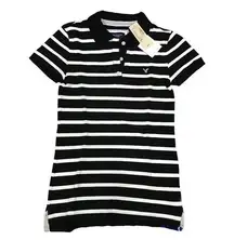 NWT American Eagle Black & White striped Polo XS new with tags AE AEO