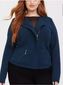 Torrid Size 2 Jacket‎ Textured Knit Teal Green Moto Jacket Stretch 2X