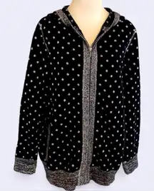 Chicos Sweater Womens Navy Blue Metallic Polka Dot Full Zip Hooded Cardigan Sz L