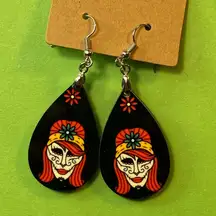 Girl Sugar Skull Dangle Pierced Earrings New