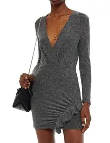 IRO - Noize Ruffled Wrap Metallic Mini Dress Wedding Cocktail Holiday NYE Party