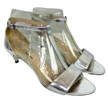 Miu Miu Open Toe Sandals Cone Heels US 9.5 IT 39.5 Ankle Straps Silver Chrome