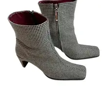 Enzo Angiolini Houndstooth Ankle Boots Square Toe Heel Booties Retro‎ Size 7.5M