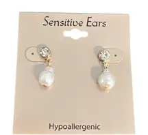 Gold Tone Hypoallergenic Earrings Crystal Stud Faux Pearl Drop Sensitive Ear NEW