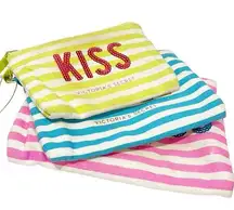 Victoria's Secret Striped Sequin Pouches set of 3 Kiss Angel Gorgeous Travel